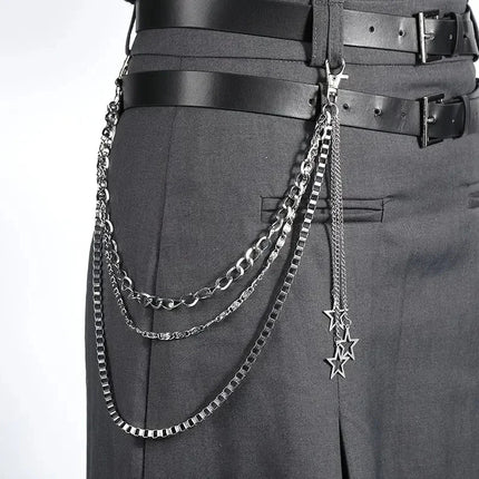 Punk Metal Cross Star Layered Chain Keychain For Women Men Waist Key Chain Wallet Jeans Hip-hop Pants Harajuku Belt Jewelry Gift