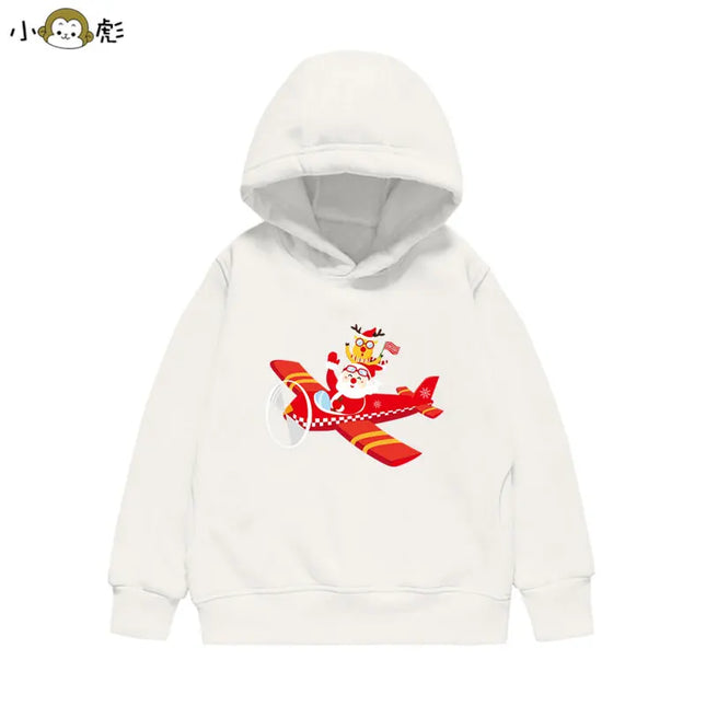 Christmas Reindeer Bear Santa Claus Children Hooded Sweatshirt Boy Girl Autumn Winter Daily Outdoor Casual Loose Warm Sportswear