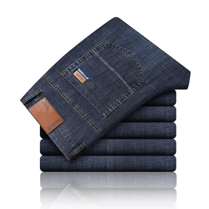 2026 New Ice Silk Thin Denim Jeans For Men Blue Straight Stretch Cotton Pants Business Casual Lightweight Trousers Spring Summer