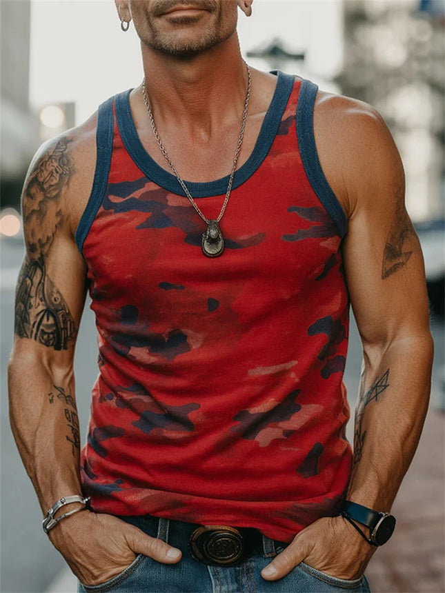 3D Camouflage Printed Men's Tank Top Outdoor Running And Sports Men's Loose Sleeveless T-shirt Summer Daily Casual Men's T-shirt