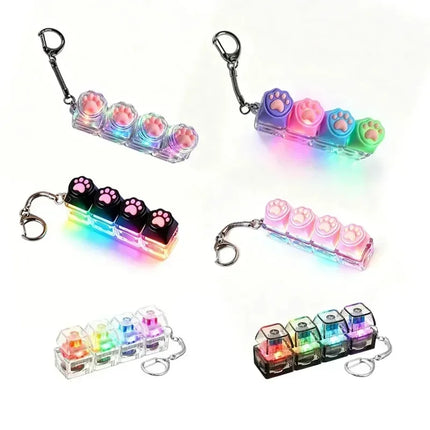 =Clickable Keyboard Keychain LED Light - Stress Anxiety Relief Fidget Toy, Portable Desktop Accessory for Office Decoration Gift