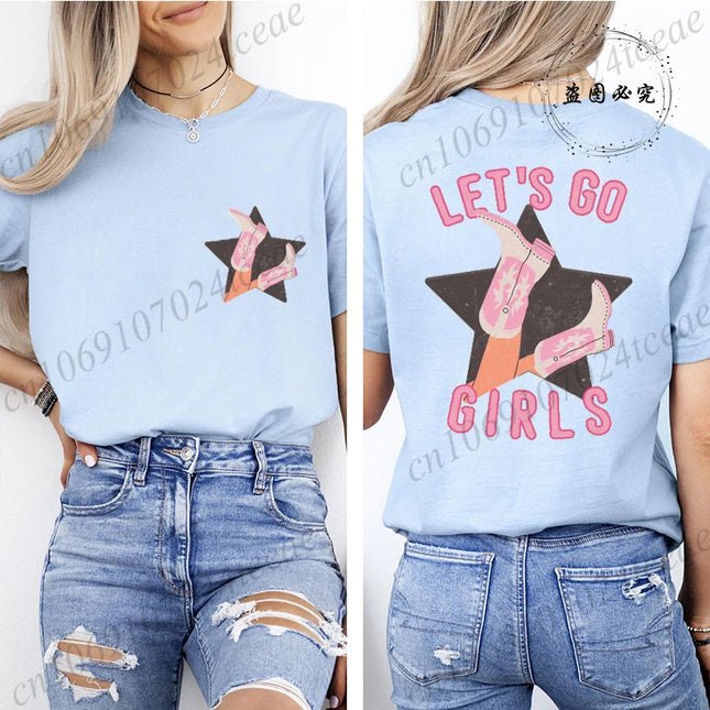 Lets Go Girls Shirt,Country Girl T-Shirts,Western Pink Tee Tops,Girls Party Women's T-Shirts,Summer Harajuku Women T-Shirt Tops