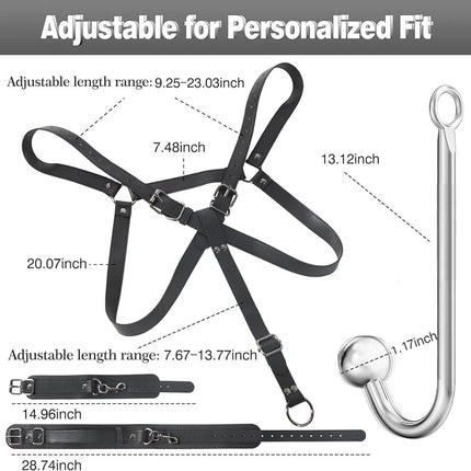 Erotic Toys Kits Adjustable Bondage Reverse Handcuffs Metal Anal Hook Binding Belt Sets Sex Toy For Couples BDSM Adult Toys