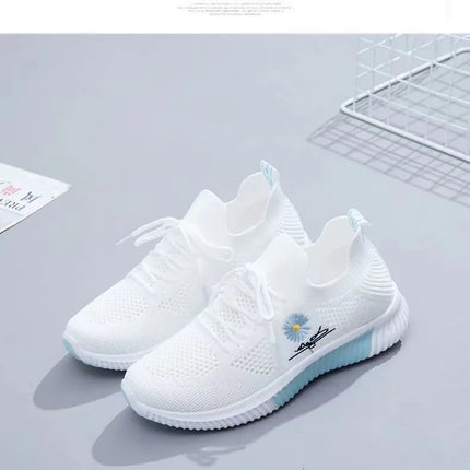 Summer Small White Shoes for Women's Casual Flying Knitted Shoes Comfortable Soft Sole Breathable Running Students' Shoes