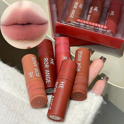 Matte Nude Velvet Liquid Lipstick 5 Color Sexy Red Coffee Lip Gloss Matte Lipstick Waterproof Non Stick Cup Lip Tint Mud Makeup