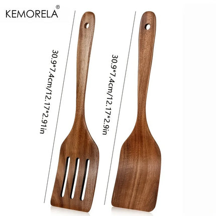 Wooden Cooking Spatula Set - Natural Wooden for Baking, Flipping, Stirring, Non-Scratch Nonstick Pan Safe, Kitchen Tool 1/2 PCS
