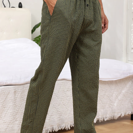 3Pcs Men's 100% Cotton Plaid Pajama Sleeping Pants, Long Plaid Print Sleepwear Pajama Pants with Elastic Waist Homewear