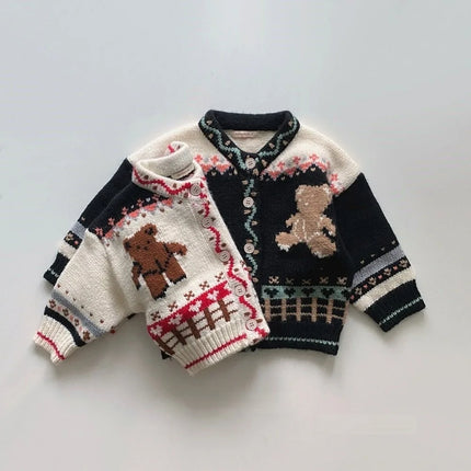 LILIGIRL Ins Korean Children Knitted Sweater Autumn Winter Cotton Soft Fashion Bear Knitted Boy's Cardigan Girl Sweater Coat