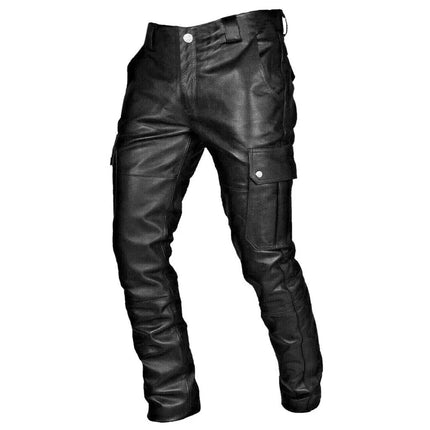 Plus Size 5XL Retro Men PU Leather Pants Street Wear Autumn Punk Style Multi Pocket Casual Pants Fashion Waterproof LeatherPants