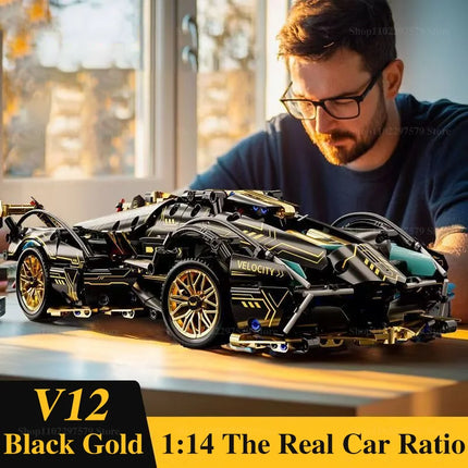 New 1:14 Building Block Car Cool Technology Design Optional Power Group Birthday Christmas Gift for Friends or Kids 1280+granule