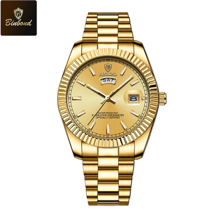 BINBOND Men's Quartz Watch Top Brand Sports Quartz Men's Watches Stainless Steel Waterproof Date Week Wristwatch Men Relogio