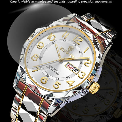 BINBOND Top Brand Luxury Men's Wristwatch Waterproof Luminous Date Week Men's Watches Stainless Steel Quartz Men's Watch Male reloj