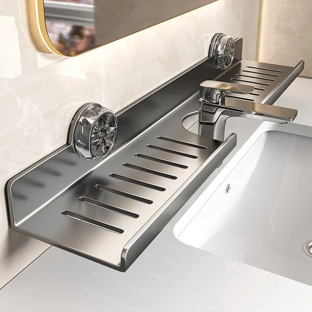 Punch Free Suction Cup Bathroom Storage Rack Sink Faucet Draining Shelf Toiletry Organizer