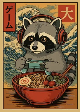 Japan Ukiyo-E Style Fun Game Animal Ramen Posters Art Print Mexican Axolotl Game Cat Ferret Canvas Painting Game Room Home Decor