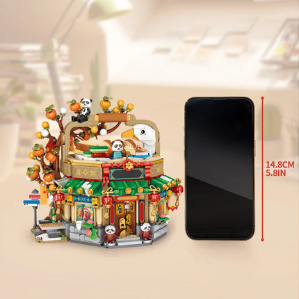 LOZ-1955 City street view Food street shop 1416PCS Beijing Roast Duck shop model assembling aldult building blocks toys