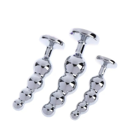 New Metal Curved Anus Butt Plug 4 Beads Stimulating Anal Plugs Sex Prostate Massage Analplug Buttplug Butplug With Jewelry Base