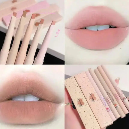 5 Colors Matte Lip Liner Lipstick Pen Long Lasting Non-stick Cup Waterproof Smooth Soft Velvet Lipliner Pencil Makeup Cosmetics