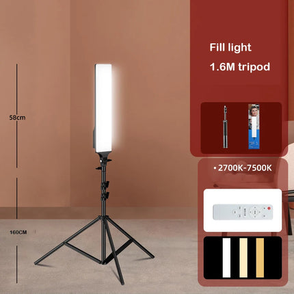 LED Rectangular Video Light Dimmable Continuous Photography Lighting Kit , Long Arm Tripod Stand for Photo Studio Desktop