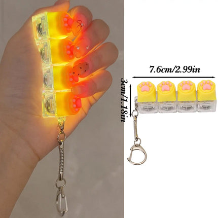 Cat Claw Button Decompression Toy Mechanical Keyboard 4-Key Shaft Tester Luminous Decompression Button Keyboard Keychains