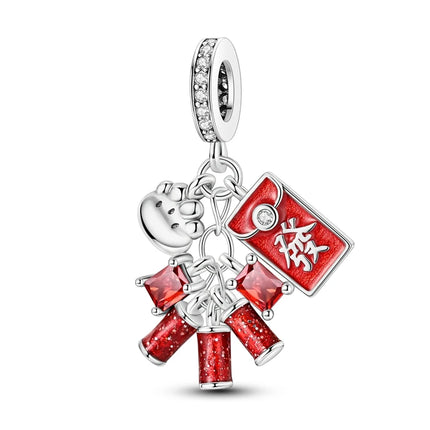 Lucky 925 Sterling Silver Money Tree Lucky Cat God of Wealth Dollar Treasure Charm Fit DIY Bracelet Necklace Good Luck Wish Gift