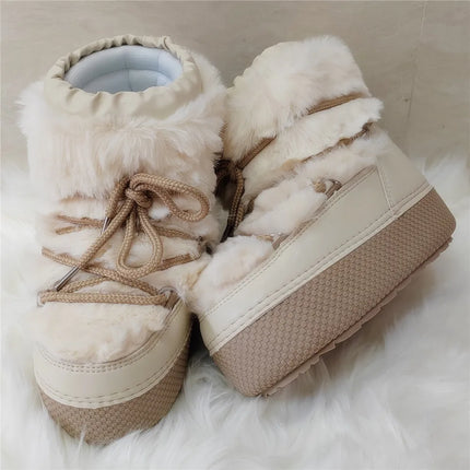 2025 Winter Ankle Boots for Women Platform Antiskid Waterproof Ski Boots Luxury Fluffy Furry Fur Boots Woman's Ankle Booties