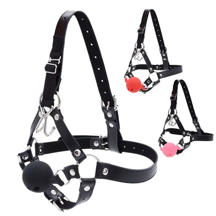 Couples Cosplay Open Mouth Gag BDSM Bondage Restraints Breathable Ring Harness Strap Fetish Silicone Gag Ball Sex Toys For Women