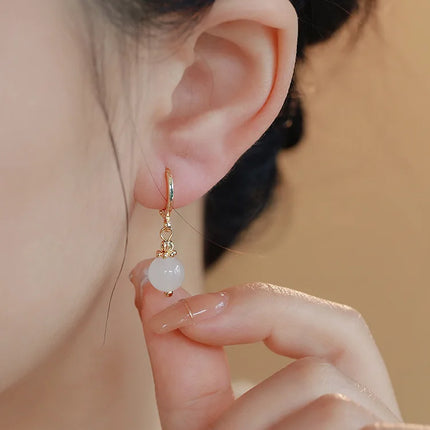 PANJBJ 925 Sterling Silver Jade Drop Earring for Women Zircon Round  Classic Grace Ethnic Jewelry Anniversary Gift Dropshipping