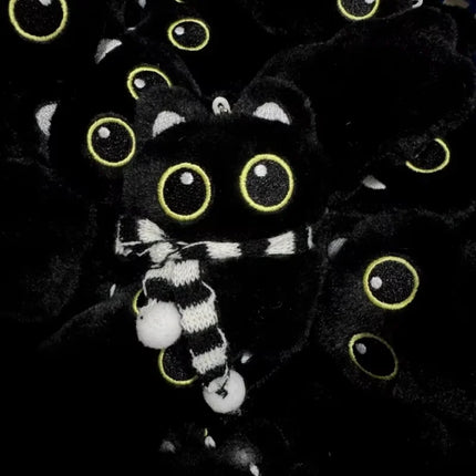 New Kawaii Big Eyes Cat Plush Doll With Scarf Black Cat Keychain Bag Pendant Cartoon Kitten Ornament Festival Gift For Friends
