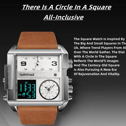 Mark Fairwhale Luxury Quartz Watches Men Fashion Brown Leather Strap Clock Military Waterproof Square Electronic WristWatch 2023