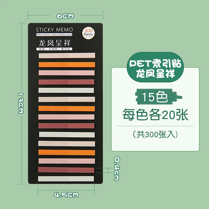 300Pcs Color Translucent Strips PET Index Sticker Note Highlight Mark Stickers Subjects Bookmarks Student Stationery Sticky Note