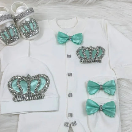 Dollbling Newborn Set Baby's Sets Rhinestone Crown 0-3 Months Hat+Bodysuits+Gloves+Shoes 4 Parts Boy Girl Jumpsuit Clothing