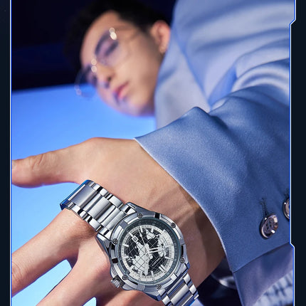 TIMEARTX mens watch Stylish Map Dial Analog Display Auto Date & Luminous Function Men's Gift Watches man (Non-Mechanical)