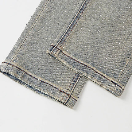 2026 KDNK stretch Jeans Men's High quality Rhinestone Slim Fit Skinny Grey straight Denim Jeans Pants