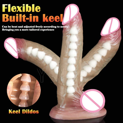 Skin-sliding foreskin dildo. Realistic dildos for women, anal-vaginal stimulation, long fake penis butt plug sex toys for women.