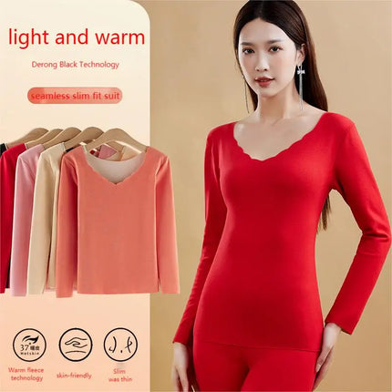 Velvet Long Johns Solid Thermal Underwear Sets Winter Women Clothes Warm Lingerie Long Sleeve Trousers 2 Pieces Thermal Pants