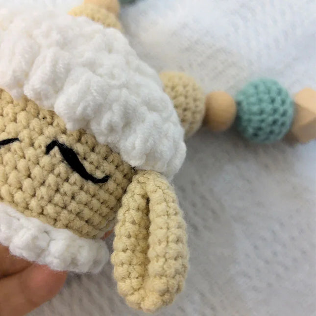 1 Set DIY Crochet Giraffe Baby Teether Newborn Lamb Rattle Toy Wooden Molar Teething Ring Pacifier Clips Chain Set Baby Stuff