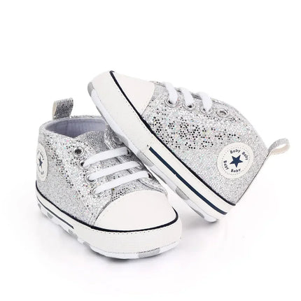 2024 Newborn Sequined Canvas Baby Sneakers Casual Baby Boys Girls Toddler Multi-Color Soft Sole Non-slip Walking Shoes