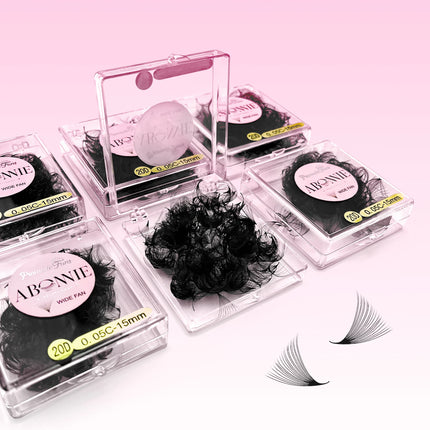 ABONNIE 500 Fans Loose Wide Fan Eyelash Extensions 6D to 20D Pointy Base Premade Volume Fans Sharp Stem Professional Lashes