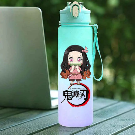 Demon Slayer  Straw Cup 750ML Children's Large Capacity Portable Kamado Nezuko Sports Plastic Bottle Anime Gradient Drinking