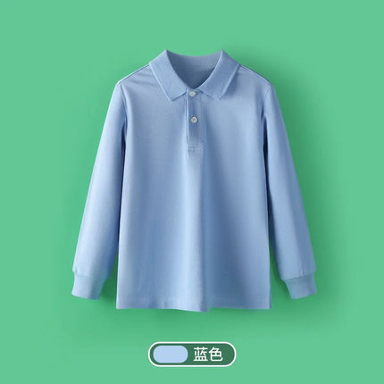 Spring Autumn Tops School Wear Clothing Blue White Cotton T-shirts Kids Boys Girls Polo Shirts 2025 New Arrival Children Casual