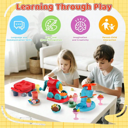 Children's Day Best Gift 3-in-1 Color Dough Kitchen Set for Kids 3-8, 24 Colors with Ice Cream/Noodle/Hamburger Makers, Food Modeling Pretend Play Toy fo