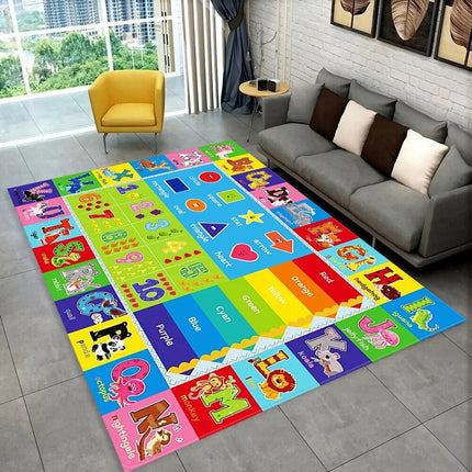 Tapis de sol éducatif ABC Alphabet Tapis de dessin animé pour la salle de jeux ou la chambre d'enfant Tapis antidérapant Décor de salon d'apprentissage précoce
