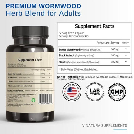 Wormwood Black Walnut Clove - Herbal Supplement for Gut Cleanse Detox and Digestive Well-Being