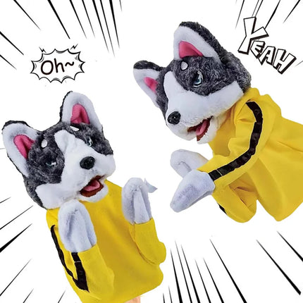 Kung Fu Animal Husky Gloves Dog Interactive Hand Boxing Puppet Finger Battle Sound Plush Doll Kid Toy Birthday Gift 1/2 PCS