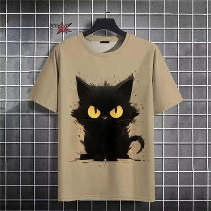 Japanese Ukiyo-E Cute Cat Pattern Round Neck Men's Short Sleeved Daily Oversized T-Shirt Harajuku Y2k T-Shirt T-Shirt Men Top
