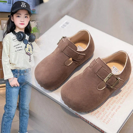 Boys Girls Flat Shoes Retro Non-slip Sweet Kids Moccasins Soft Sole 2024 New Fashion Children Leather Shoes Hook&loop Elegant
