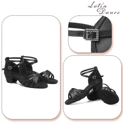 HROYL Girls Latin Dance Shoes Children Ballroom Tango Salsa Party Dancing Shoes Ladies Soft Sole Low Heels 3.5cm Training Shoes