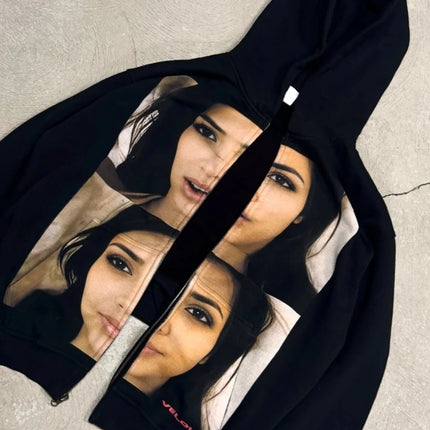 Harajuku Casual Print Hoodies Women Grunge Streetwear Sweatshirt Tops Goth Y2k Oversized Zip Up Hoodie Tracksuit Men Clothing