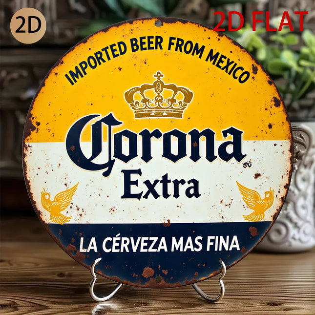 Corona Extra Imported Mexican Beer Vintage Rusty 2D Flat Round Metal Tin Sign Wall Art Plaque For Bar Pub Man Cave Home Kitchen