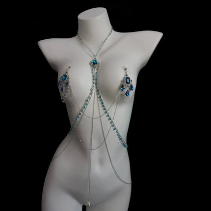 High Quality Fringe Sapphire Nipple Clamps Body Chain Breast Restraint  BDSM Waist Chain Couples' Flirting  Adult Sex Toys 18+